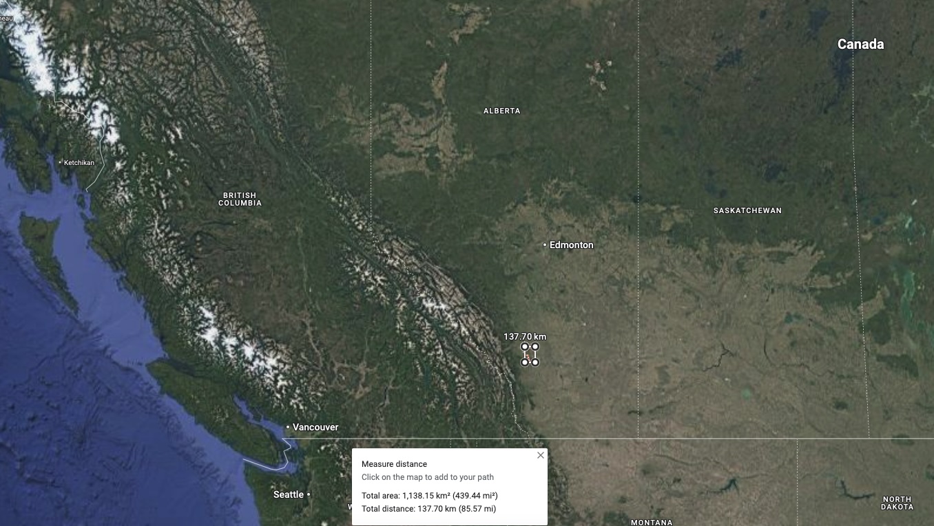The size of Calgary relative to the size of Alberta.