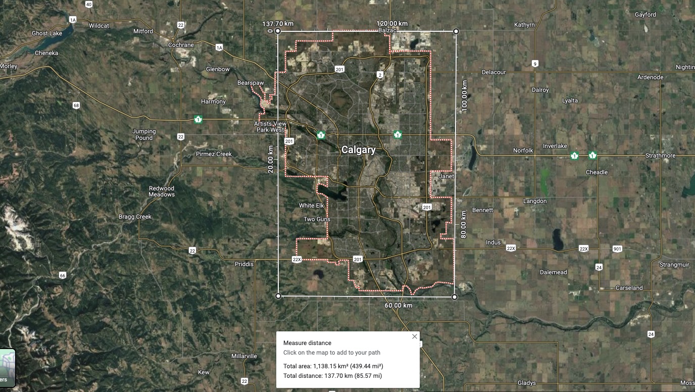 The amount of land that would be required to generate enough solar energy to meet Alberta's demand.