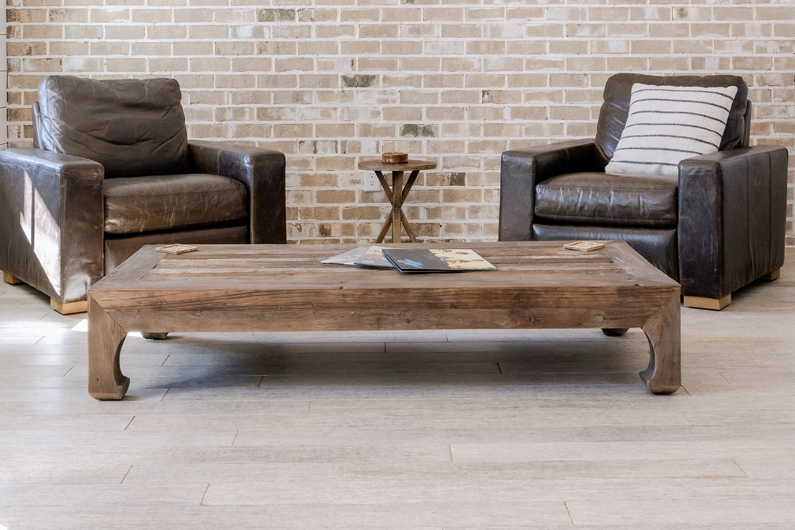 Floor panels and a coffee table made with engineered hempwood.