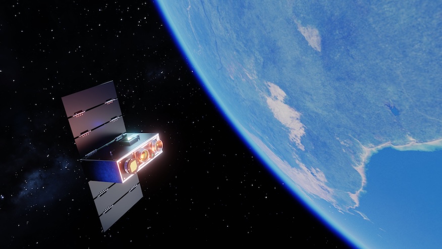 An artist’s depiction of an OroraTech OTC-P1 satellite in low Earth orbit.